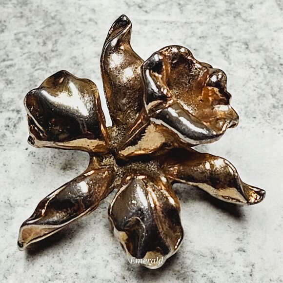 Vtg Jack In The Pulpit Screw Earrings Matching Brooch Set Gold Tone Iris Bundle - Picture 11 of 14